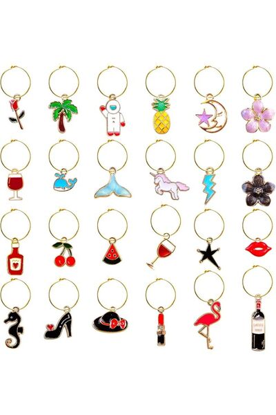 The Bros 24 Pieces Wine Glass Charms Wine Glass Markers Wine Charms for Glass...