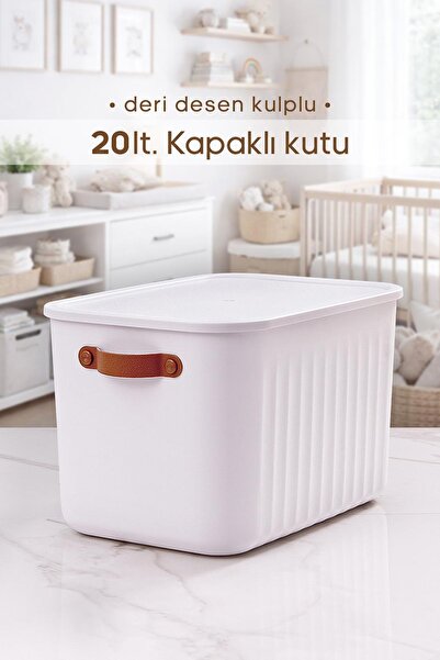 urlove Kulplu Beyaz Dolap Düzenleyici 20 Lt Kapaklı Saklama Kutusu Sepet Oyun...