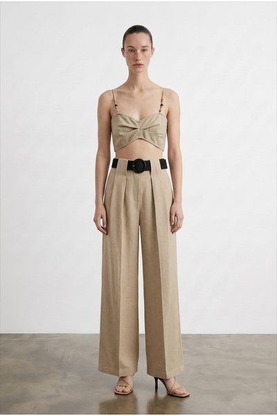 Quzu Women's Canvas Trousers Pnt01887 Beige