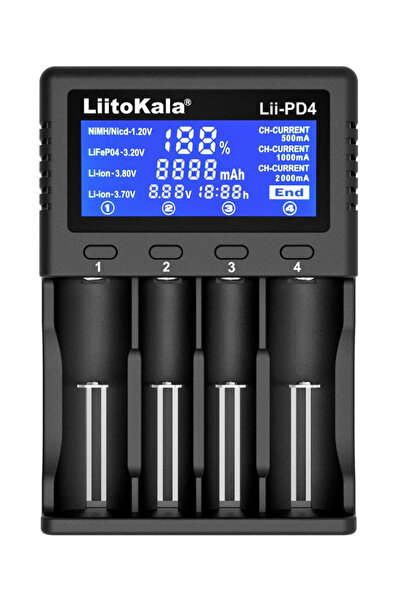 liitokala φορτιστής LII-PD4 για μπαταρίες NiMH/CD, Li-Ion, IMR, 4 slots