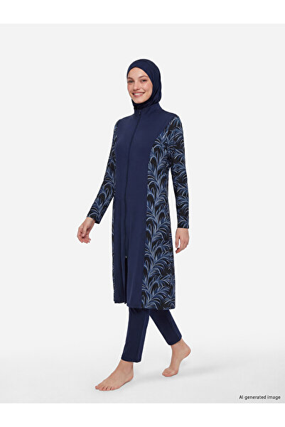 LC Waikiki Özmarka New Season Stand Collar Patterned Women's Hijab Swimsuit Set
