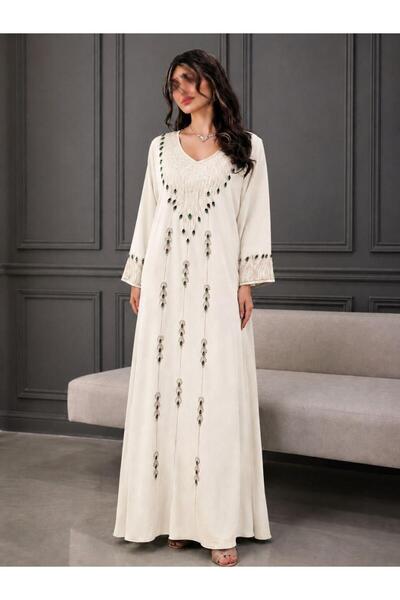 led style Luxurious Jalabiya with Soft Embroidery and V-Neckline