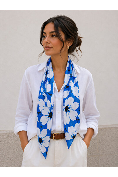 SELDAĞ MODA Silky Satin Flower Pattern 70Cm*70Cm Scarf