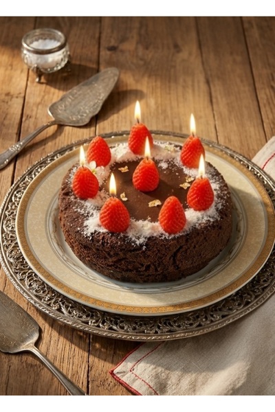 Noure Candle Studio Çilek Şeklinde Pasta Mumu