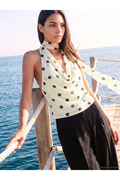 LC Waikiki Rmz Gi̇yi̇m Farkiyla Halter Roba Collar Polka Dot Scarf Detailed B...