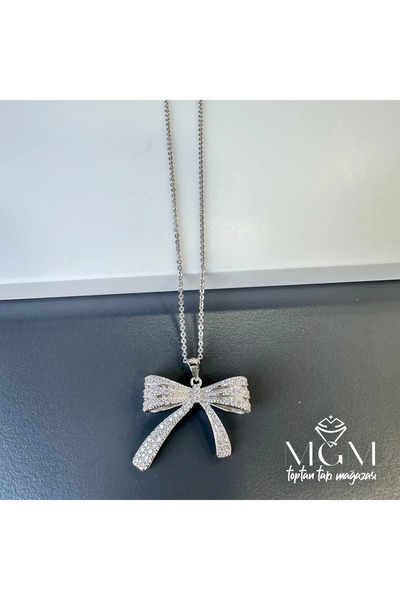 Inure Jewelry Zircon Stone Bow Necklace - Kl0018