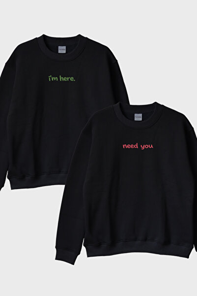 NUUGG Need You I'M Here Couple Black Crew Neck Sweatshirts