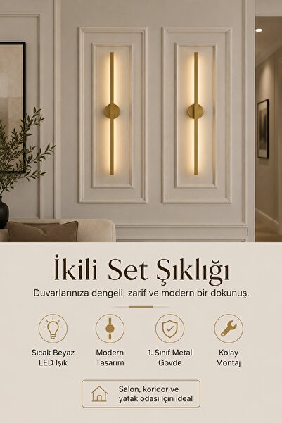 Pey Aksesuar Modern Dekoratif Led Duvar Aplik 70 Cm Günışığı 1 Adet ( PİLLİ )