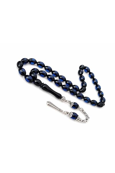 Genel Markalar Sürmeli Sıkma Kehribar Tesbih | Kapsül Kesim | 7x11 mm | Gümüş...