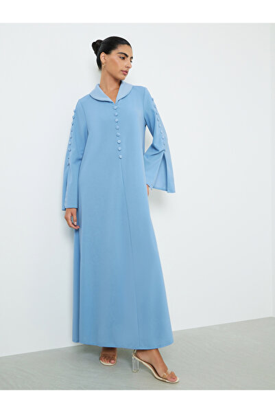 Styli Blue Slit Sleeve Jalabiya with Button Detail