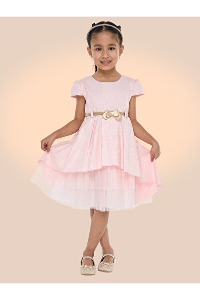 Victor and Jane By Styli Girls Jacquard Festive Dress with Bow Belt