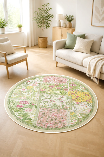 Decomia Home Dijital Kaymaz Yıkanabilir Renkli Yuvarlak Salon Halısı Çocuk Ha...
