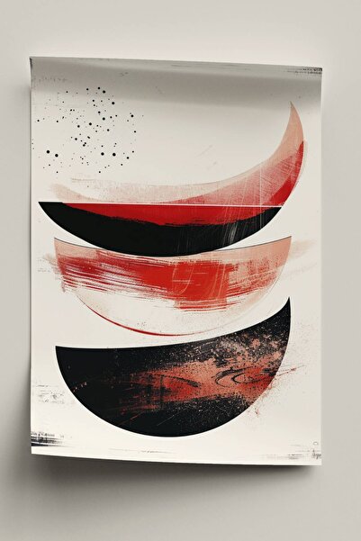 Wallnest Poster Decorativ Fara Rama, Abstract Geometric Rosu Negru Bej, Tablo...