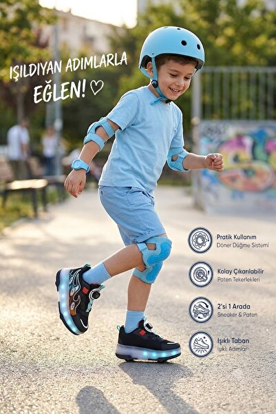 Nstil Unisex Çocuk Spor Ayakkabı Akıllı Bağcıklı Çıkarılabilen Patenli Işıklı...
