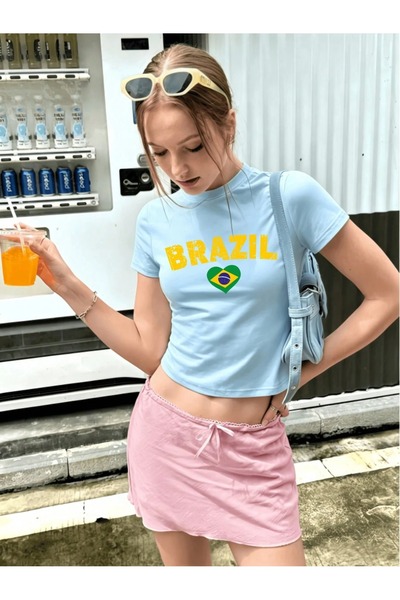cto your style Women's Slim Fit Brazil Printed Crop T-Shirt Slim Fit Short Sl...