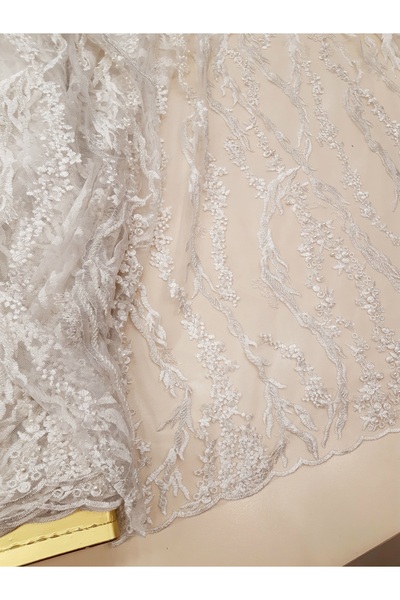 Safir Kumaş Gelinlik ve Nikah Kıyafetleri için Kirli Beyaz Denilen Renkte İşl...