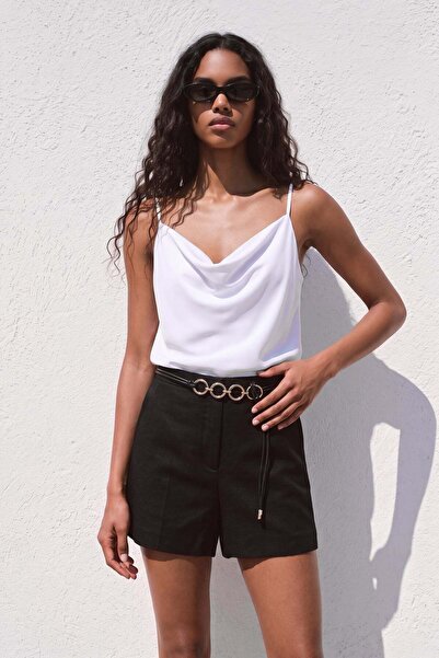 Sateen Strappy Collared Blouse - Ecru