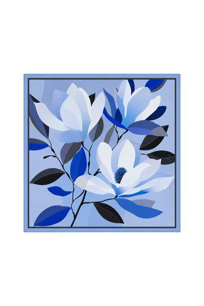 SILVOURA 55cm Blue Leaf Pattern Hair and Neck Satin Square Scarf Shawl Multi-...