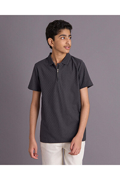 REDTAG Senior Boys Charcoal Jacquard Polo Shirt