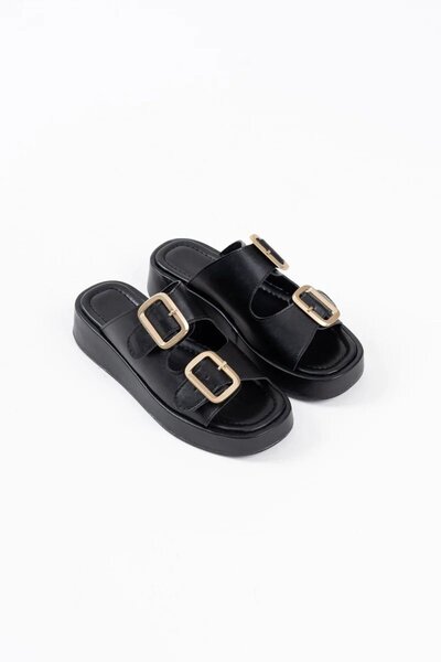 Generic Brand Black leather buckle slippers tr17my01a