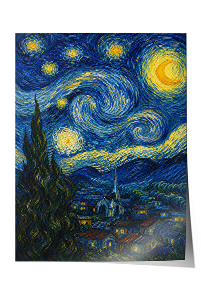 Zestia Poster inspirat de Van Gogh, Noapte înstelată, Efect de pictură în ule...