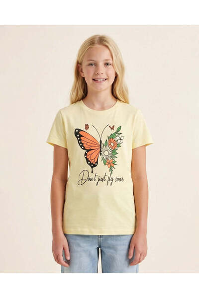 REDTAG Girls Senior Yellow Basic T-Shirt