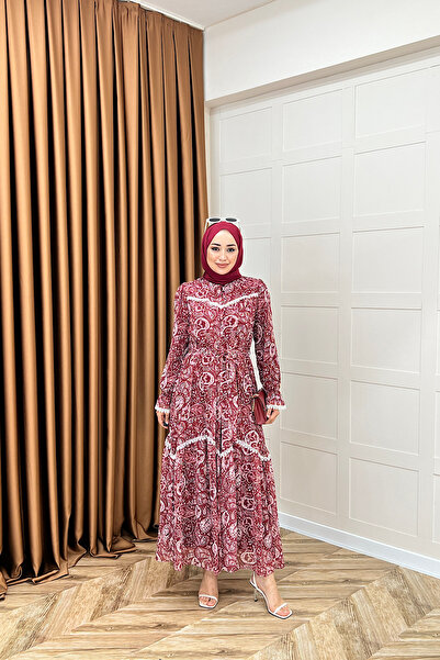 Stilife Lisa Dantel Detay Elbise Bordo