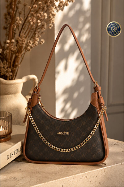 Armine Women's Brown Dotted Chain Accessory Hand & Shoulder Bag 386