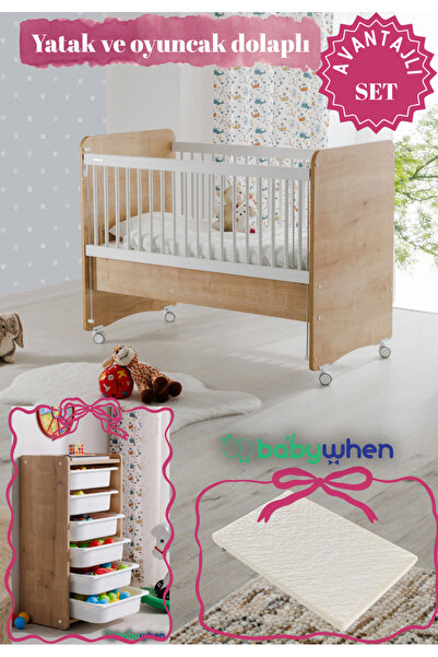 Babywhen Bebek Beşiği Park Yatak Ahşap Oyuncak Dolaplı Avantajlı Set Anne Yan...