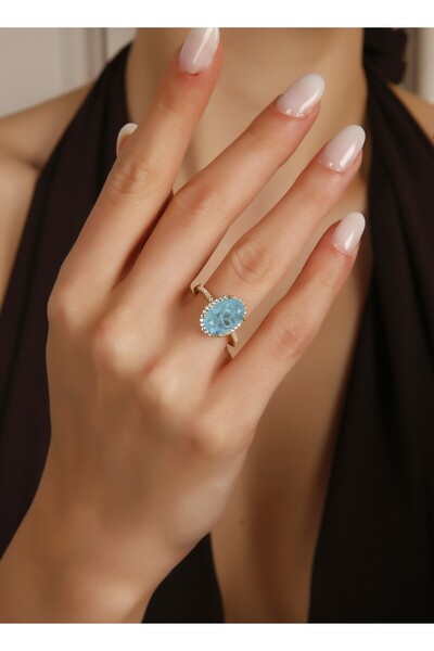 LİNOVE JEWELLERY Gümüş Oval Turkuaz Yüzük, 925 Ayar Gümüş Yüzük, Turkuaz Yüzü...