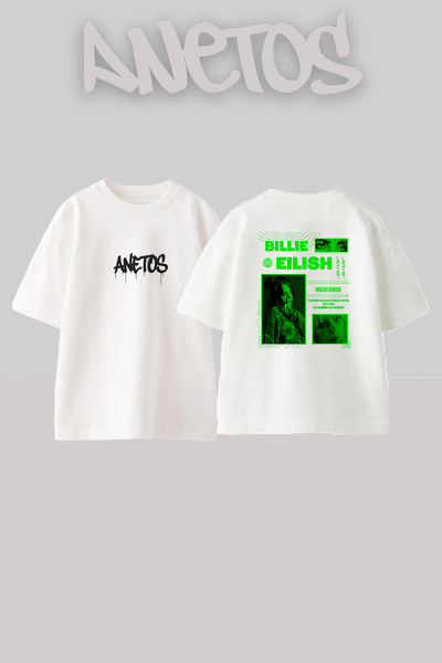Anetos Billie Eilish_166 Design Printed Oversize White T-Shirt