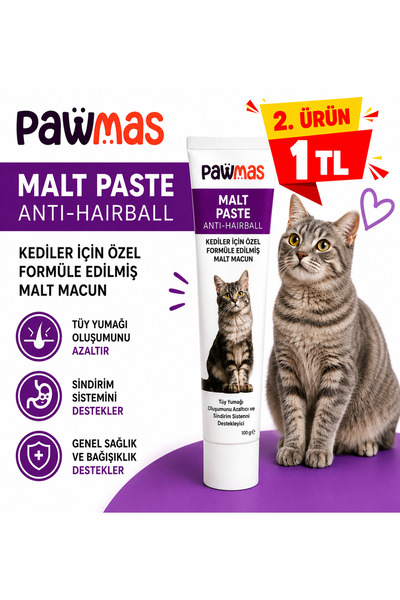 Pawmas Anti-Hairball Tüy Yumağı Önleyici ve Sindirim Destekleyici Kedi Malt M...