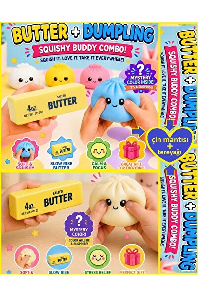 OYUNCAKSAHİLİ Çin Mantısı Sukuşi ve Butter Tereyağı squishy 2 Ürün Birden Gli...