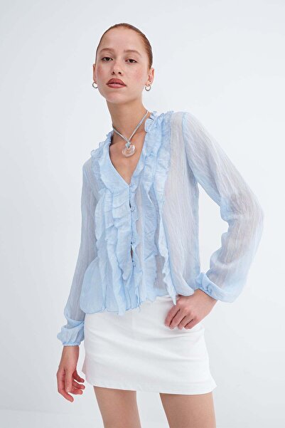 Addax Ruffled Front Buttoned Blouse B2198