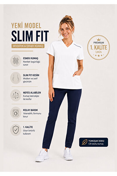 Simirna Üniforma Scrubs Doctor Nurse Uniform Lycra Premium Slim Fit Model Set