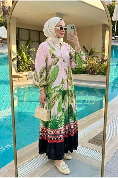 Kirazca Butik Women's Tropical Leaf Patterned Hijab Dress 🍃 (Astarsiz)