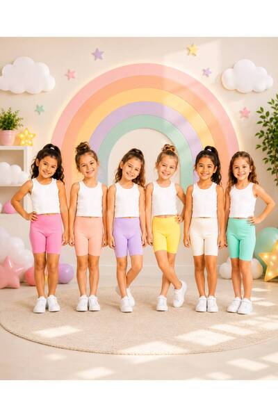 HB TREND Pantaloni scurți colorați pentru fete, peste genunchi, 6 piese, culo...