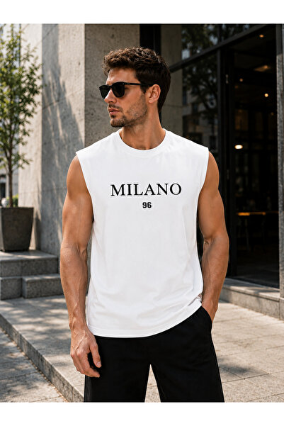 caddekombin Zero Sleeve Milano 96 Patterned Unisex Cotton Round Neck T-Shirt