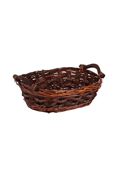 Z Store Coș decorativ oval din bambus cu mânere din lemn - 32x21x14cm