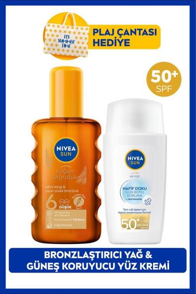 NIVEA SUN SPF50+ Hafif Dokulu Güneş Koruyucu Yüz Kremi 40ml ve Bronzlaştırıcı...
