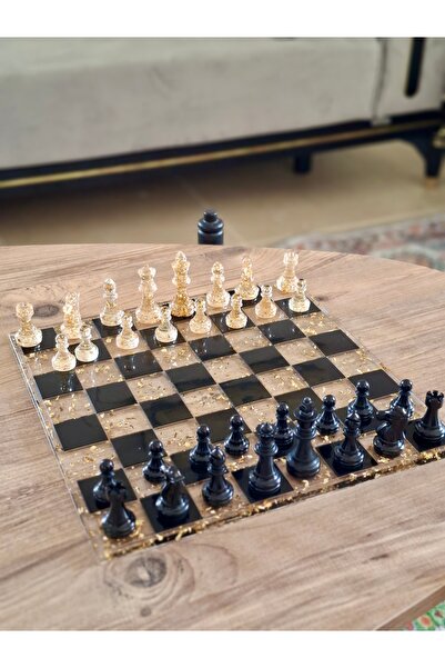 Kilikya Wood Epoksi Satranç Takımı Altın Varaklı