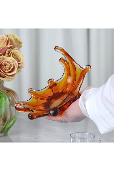 Al Hadaya Mall Glass Serving Plate with Luxury Design - Honey - 18X12X15 cm