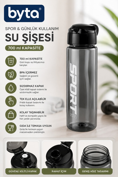 BYTA 700 ml Sports Water Bottle – with Locking Lid, Leak-Proof, Bpa-Free