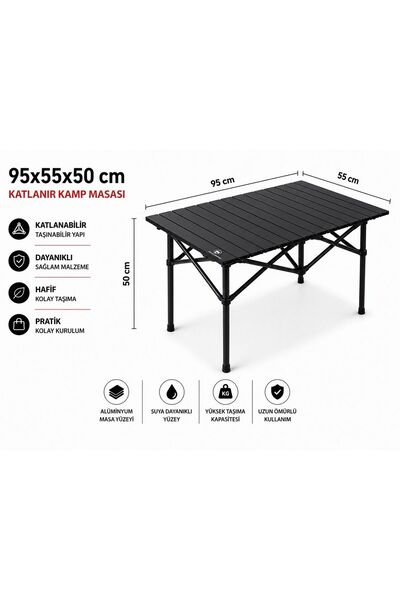 AslanCamping 95x55x50 cm Katlanır Kamp ve Piknik Masası – Hafif, Dayanıklı ve...