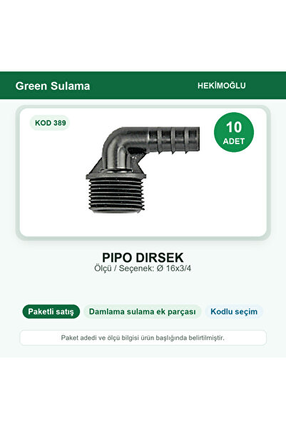 HEKİMOĞLU Pipe Elbow Ø 16X3/4 10 Pieces Package Code 389