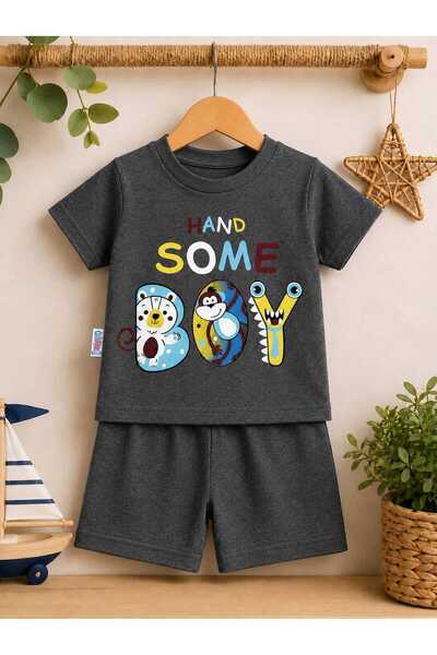 krm kerem bebe Baby Boy Handsome Boy Printed Cotton Fabric Short Sleeve Shorts Summer Set