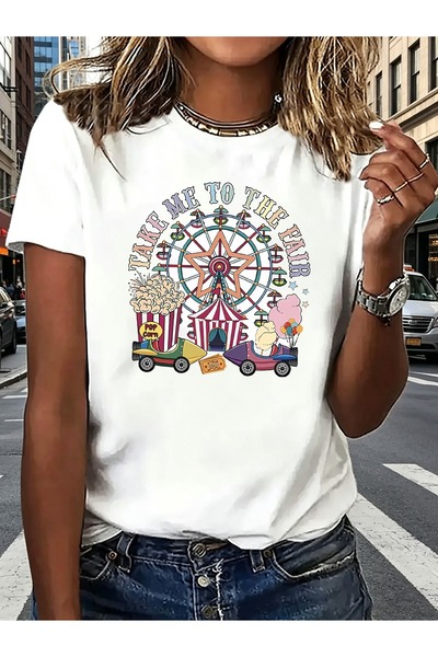 BASEPULSE تي شيرت نسائي مطبوع عليه Take Me to the Fair Carnival - قميص بأكمام...