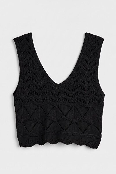 BSL Örgü V Yakalı Ajurlu Crop Top