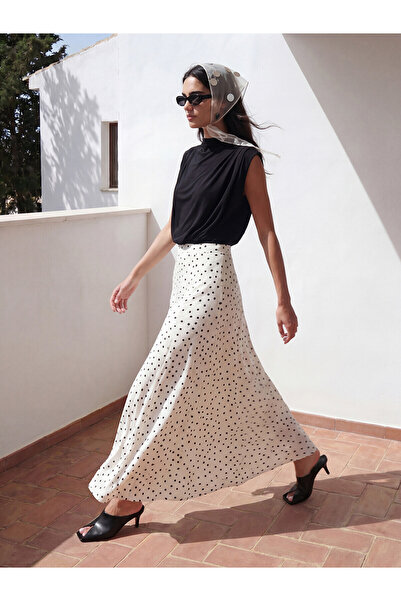 LC Waikiki Gencc Quality Polka Dot Flared Skirt with Zipper at the Waist
