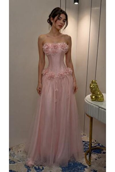 ALPHALUNA Vintage tulle evening dress with large roses